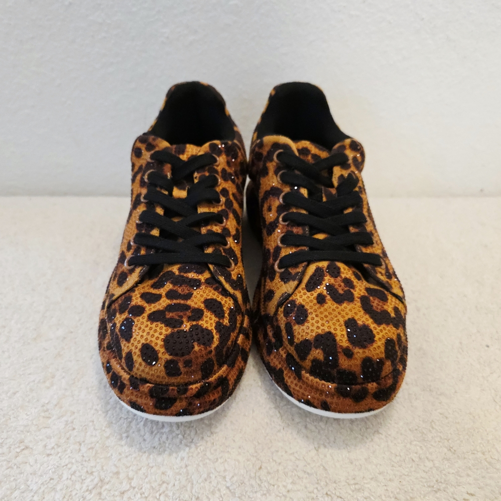 New In Box Azalea Wang Leopard Print And Rhinestone Platform Sneakers, Size 8 - Picture 9 of 11